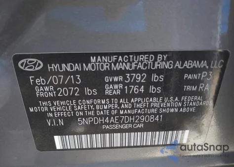 2013 Hyundai Elantra Limited from USA, damaged, VIN 5NPDH4AE7DH290841